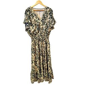 Max Studio Christmas Floral V-Neck Midi Dress
Floral print bright green and red